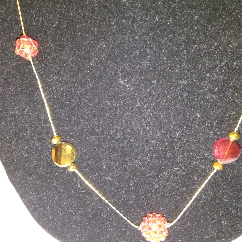 Long Floral Intricate Beading Golden Chain Necklace - Picture 2 of 11